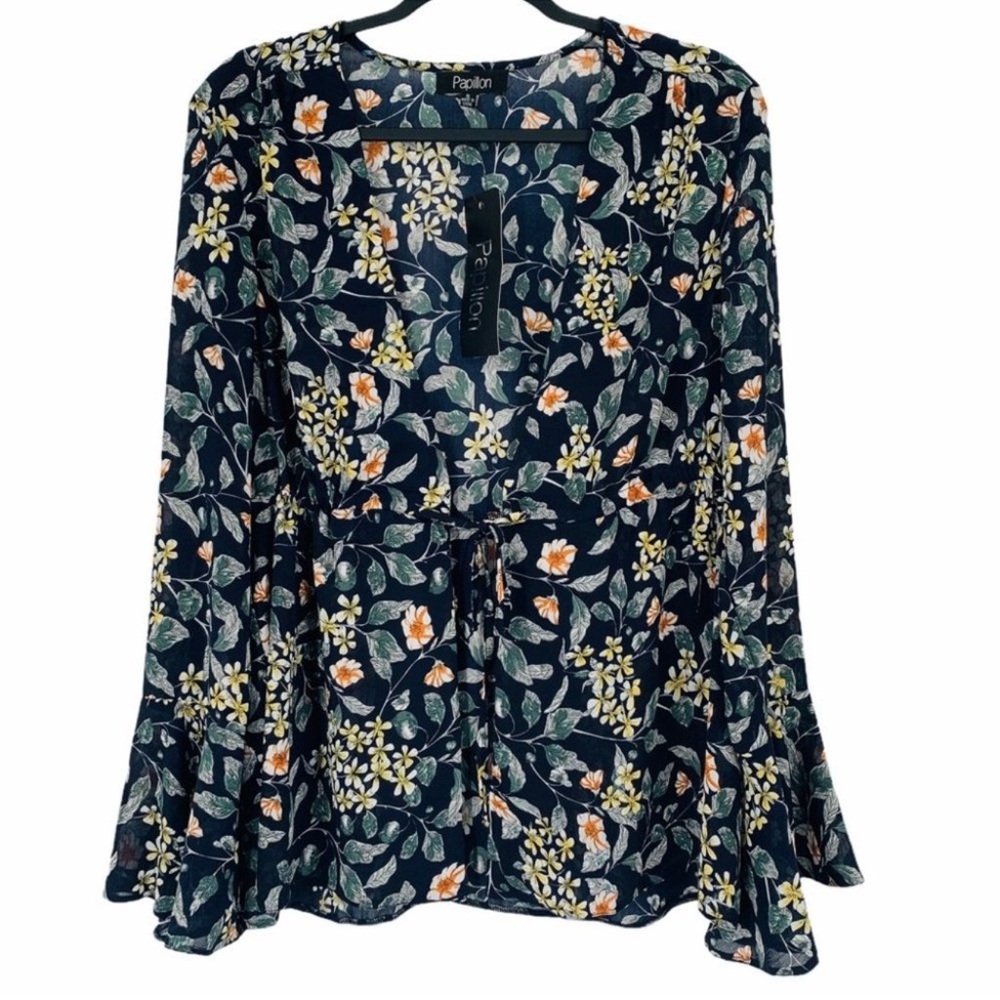Papillon Blanc Navy Blue Floral Blouse